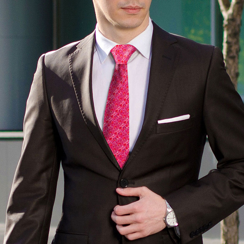 Man wearing the "I Heart you" silk tie, inspired by the anatomy of the heart